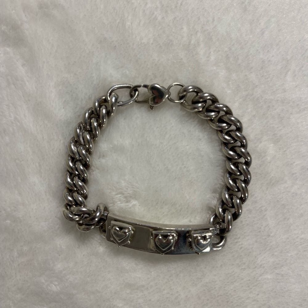 Silver Chain Bracelet with Heart Accents